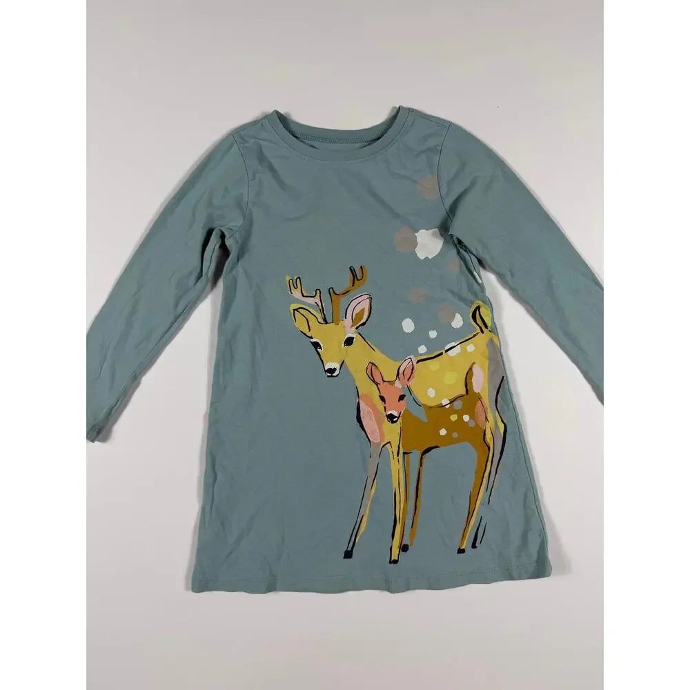 Tea Collection Darling Deer Duo Dress Smokey Blue Size 4